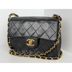 Chanel Classic Mini Square Single Flap Bag Black with Gold Hardware B-2